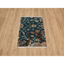 Load image into Gallery viewer, 2&#39;1&quot;x3&#39; Yale Blue, Broken Pattern with Oushak Design, 100% Wool, Hand Knotted, Mat, Sample, Oriental Rug FWR548766