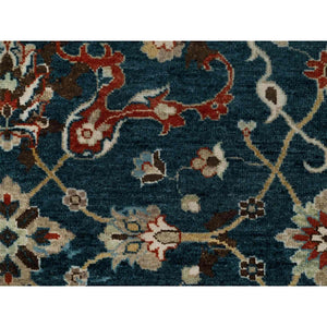 2'1"x3' Yale Blue, Broken Pattern with Oushak Design, 100% Wool, Hand Knotted, Mat, Sample, Oriental Rug FWR548766