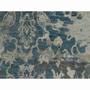 2'x3'1" Mallard Blue, Broken Pattern with Oushak Design, 100% Wool, Hand Knotted, Borderless, Mat, Sample, Oriental Rug FWR548772