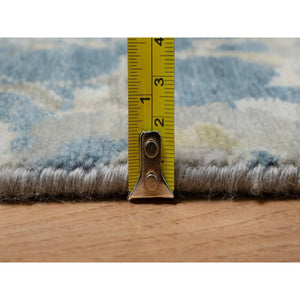2'x3'1" Mallard Blue, Broken Pattern with Oushak Design, 100% Wool, Hand Knotted, Borderless, Mat, Sample, Oriental Rug FWR548772