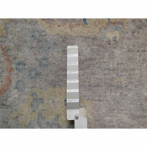 2'x3'1" Beige, Broken Pattern with Oushak Design, Borderless, 100% Wool, Hand Knotted, Mat, Sample, Oriental Rug FWR548778
