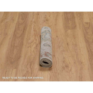 2'2"x3'1" Beige, Broken Pattern with Oushak Design, Borderless, Hand Knotted, Pure Wool, Fragment, Mat, Sample, Oriental Rug FWR548784