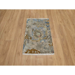 2'x3'1" Cashew White, Broken Pattern with Oushak Design, Borderless, 100% Wool, Hand Knotted, Mat, Sample, Oriental Rug FWR548790