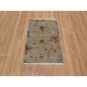2'1"x3'1" Oak Brown, Broken Pattern with Oushak Design, Borderless, 100% Wool, Hand Knotted, Mat, Sample, Oriental Rug FWR548796