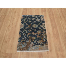 Load image into Gallery viewer, 2&#39;x3&#39; Midnight Blue, Broken Pattern With Oushak Design, Borderless, 100% Wool, Hand Knotted, Mat, Sample, Oriental Rug FWR548808