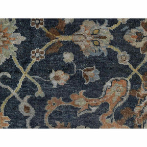 2'x3' Midnight Blue, Broken Pattern with Oushak Design, Borderless, 100% Wool, Hand Knotted, Mat, Sample, Oriental Rug FWR548808