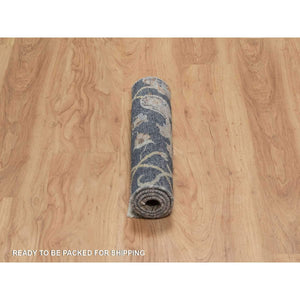 2'x3' Midnight Blue, Broken Pattern with Oushak Design, Borderless, 100% Wool, Hand Knotted, Mat, Sample, Oriental Rug FWR548808
