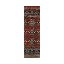 Load image into Gallery viewer, 2&#39;7&quot;x7&#39;10&quot; Garnet Red, Southwest American Indian Design with Piled Construction, 100% Wool, Plush and Lush, Hand Knotted, Runner, Oriental Rug FWR548820
