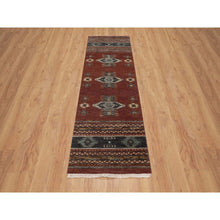 Load image into Gallery viewer, 2&#39;7&quot;x7&#39;10&quot; Garnet Red, Southwest American Indian Design with Piled Construction, 100% Wool, Plush and Lush, Hand Knotted, Runner, Oriental Rug FWR548820