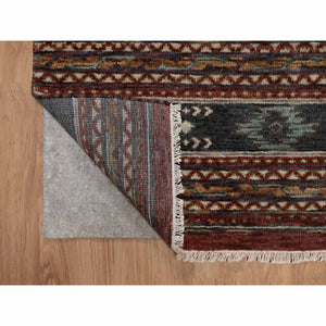 2'7"x7'10" Garnet Red, Southwest American Indian Design with Piled Construction, 100% Wool, Plush and Lush, Hand Knotted, Runner, Oriental Rug FWR548820
