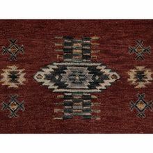 Load image into Gallery viewer, 2&#39;7&quot;x7&#39;10&quot; Garnet Red, Southwest American Indian Design with Piled Construction, 100% Wool, Plush and Lush, Hand Knotted, Runner, Oriental Rug FWR548820