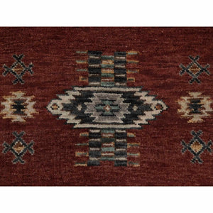 2'7"x7'10" Garnet Red, Southwest American Indian Design with Piled Construction, 100% Wool, Plush and Lush, Hand Knotted, Runner, Oriental Rug FWR548820