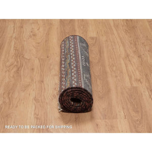 2'7"x7'10" Garnet Red, Southwest American Indian Design With Piled Construction, 100% Wool, Plush And Lush, Hand Knotted, Runner, Oriental Rug FWR548820