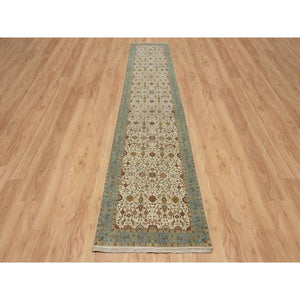 3'x15'6" Chiffon White, Kashan Design, 300 KPSI, Hand Spun New Zealand Wool, Hand Knotted, XL Runner, Oriental Rug FWR548844