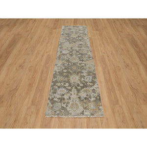 2'8"x10'3" Coffee Brown, Broken Pattern with Oushak Design, Borderless, 100% Wool, Hand Knotted, Runner, Oriental Rug FWR548856