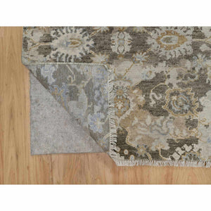 2'8"x10'3" Coffee Brown, Broken Pattern with Oushak Design, Borderless, 100% Wool, Hand Knotted, Runner, Oriental Rug FWR548856