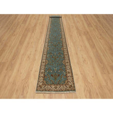 Load image into Gallery viewer, 2&#39;9&quot;x19&#39;8&quot; Cerulean Blue, Tabriz Revival, Hand Knotted, Hand Spun New Zealand Wool, 300 KPSI, XL Runner, Oriental Rug FWR548862