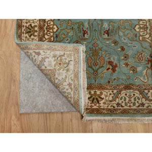 2'9"x19'8" Cerulean Blue, Tabriz Revival, Hand Knotted, Hand Spun New Zealand Wool, 300 KPSI, XL Runner, Oriental Rug FWR548862