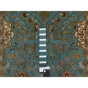 2'9"x19'8" Cerulean Blue, Tabriz Revival, Hand Knotted, Hand Spun New Zealand Wool, 300 KPSI, XL Runner, Oriental Rug FWR548862