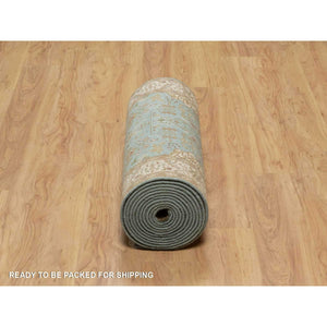 2'9"x19'8" Cerulean Blue, Tabriz Revival, Hand Knotted, Hand Spun New Zealand Wool, 300 KPSI, XL Runner, Oriental Rug FWR548862