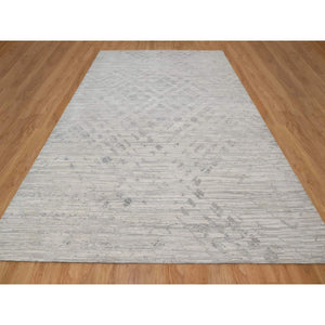 10'x14'3" Swan White, Modern Design, Hand Knotted, Hand Spun Undyed Natural Wool, Oriental Rug FWR548868