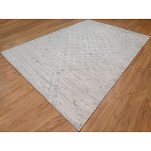 10'x14'3" Swan White, Modern Design, Hand Knotted, Hand Spun Undyed Natural Wool, Oriental Rug FWR548868
