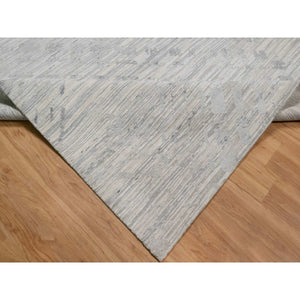 10'x14'3" Swan White, Modern Design, Hand Knotted, Hand Spun Undyed Natural Wool, Oriental Rug FWR548868