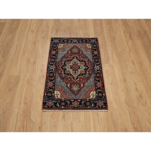 2'x3'1" Brick Red, Antiqued Fine Heriz Re-Creation, Hand Spun New Zealand Wool, Hand Knotted, Soft Pile, Vegetable Dyes, Denser Weave, Mat, Sample, Oriental Rug FWR548886