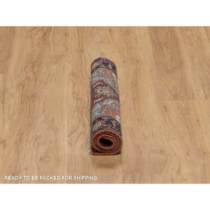 2'x3'1" Brick Red, Antiqued Fine Heriz Re-Creation, Hand Spun New Zealand Wool, Hand Knotted, Soft Pile, Vegetable Dyes, Denser Weave, Mat, Sample, Oriental Rug FWR548886