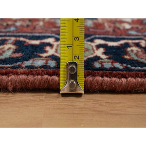 2'x3'1" Brick Red, Antiqued Fine Heriz Re-Creation, Hand Spun New Zealand Wool, Hand Knotted, Soft Pile, Vegetable Dyes, Denser Weave, Mat, Sample, Oriental Rug FWR548886
