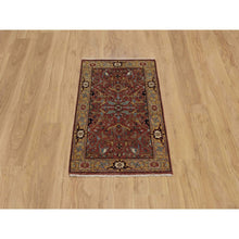Load image into Gallery viewer, 2&#39;1&quot;x3&#39;3&quot; Chili Red, Hand Knotted, Antiqued Fine Heriz Re-Creation with All Over Vines Design, Hand Spun New Zealand Wool, Vegetable Dyes, Mat, Sample, Oriental Rug FWR548904
