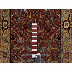 2'1"x3'3" Chili Red, Hand Knotted, Antiqued Fine Heriz Re-Creation with All Over Vines Design, Hand Spun New Zealand Wool, Vegetable Dyes, Mat, Sample, Oriental Rug FWR548904