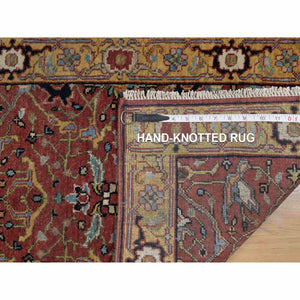 2'1"x3'3" Chili Red, Hand Knotted, Antiqued Fine Heriz Re-Creation with All Over Vines Design, Hand Spun New Zealand Wool, Vegetable Dyes, Mat, Sample, Oriental Rug FWR548904