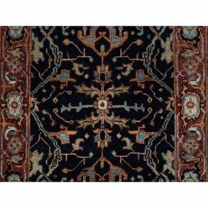 2'x3'2" Midnight Blue, Antiqued Fine Heriz Re-Creation, Hand Knotted, Hand Spun New Zealand Wool, Soft Pile, Vegetable Dyes, Denser Weave, Mat, Sample, Oriental Rug FWR548910