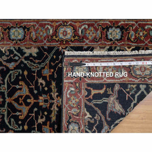 2'x3'2" Midnight Blue, Antiqued Fine Heriz Re-Creation with All Over Vines Design, Hand Knotted, Hand Spun New Zealand Wool, Vegetable Dyes, Mat, Sample, Oriental Rug FWR548916