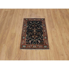 Load image into Gallery viewer, 2&#39;x3&#39;2&quot; Midnight Blue, Antiqued Fine Heriz Re-creation With All Over Vines Design, Hand Knotted, Hand Spun New Zealand Wool, Vegetable Dyes, Mat, Sample, Oriental Rug FWR548916