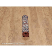 Load image into Gallery viewer, 2&#39;x3&#39;2&quot; Chili Red, Antiqued Fine Heriz Re-creation With Geometric Medallion Design, Hand Spun New Zealand Wool, Hand Knotted, Soft And Plush, Sample, Mat, Oriental Rug FWR548922