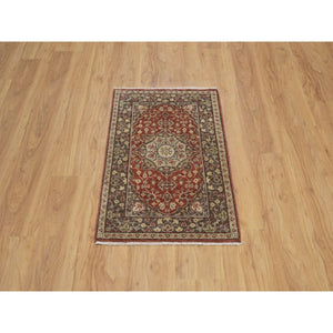 2'1"x3'1" Salsa Red, Antiqued Tabriz With Haji Jalili Design, Hand Knotted, Pure Wool, Vegetable Dyes, Soft Pile, Denser Weave, Sample, Mat, Oriental Rug FWR548940