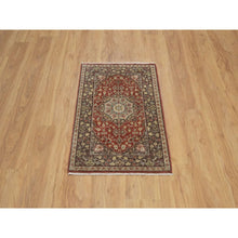 Load image into Gallery viewer, 2&#39;1&quot;x3&#39;1&quot; Salsa Red, Antiqued Tabriz With Haji Jalili Design, Hand Knotted, Pure Wool, Vegetable Dyes, Soft Pile, Denser Weave, Sample, Mat, Oriental Rug FWR548940