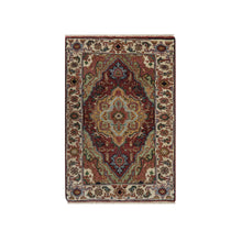 Load image into Gallery viewer, 2&#39;1&quot;x3&#39; Brick Red, Antiqued Fine Heriz Re-Creation, Medallion Design, Hand Knotted, Soft Pile, Hand Spun New Zealand Wool, Vegetable Dyes, Mat, Sample, Oriental Rug FWR548958