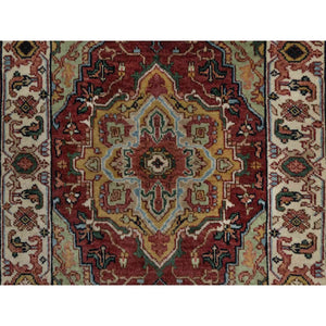 2'1"x3' Brick Red, Antiqued Fine Heriz Re-Creation, Medallion Design, Hand Knotted, Soft Pile, Hand Spun New Zealand Wool, Vegetable Dyes, Mat, Sample, Oriental Rug FWR548958