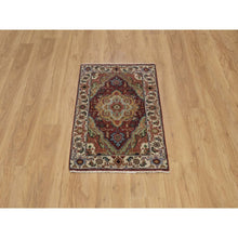 Load image into Gallery viewer, 2&#39;x3&#39; Auburn Red, Medallion Design, Antiqued Fine Heriz Re-creation, Hand Knotted, Soft Pile, Hand Spun New Zealand Wool, Vegetable Dyes, Mat, Sample, Oriental Rug FWR548964
