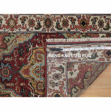 Load image into Gallery viewer, 2&#39;x3&#39; Auburn Red, Medallion Design, Antiqued Fine Heriz Re-creation, Hand Knotted, Soft Pile, Hand Spun New Zealand Wool, Vegetable Dyes, Mat, Sample, Oriental Rug FWR548964