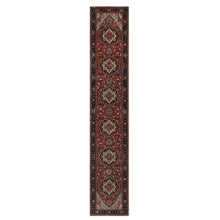 Load image into Gallery viewer, 2&#39;7&quot;x14&#39;3&quot; Chili Red, Antiqued Fine Heriz Re-Creation, Hand Knotted, Hand Spun New Zealand Wool, Soft Pile, Denser Weave, Vegetable Dyes, XL Runner, Oriental Rug FWR548970