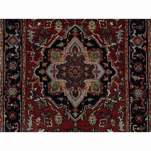 2'7"x14'3" Chili Red, Antiqued Fine Heriz Re-Creation, Hand Knotted, Hand Spun New Zealand Wool, Soft Pile, Denser Weave, Vegetable Dyes, XL Runner, Oriental Rug FWR548970