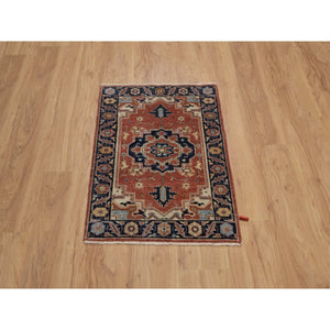 2'1"x3'2" Brick Red, Antiqued Fine Heriz Re-creation, Medallion Design, Hand Knotted, Soft Pile, Hand Spun New Zealand Wool, Vegetable Dyes, Mat, Sample, Oriental Rug FWR548976