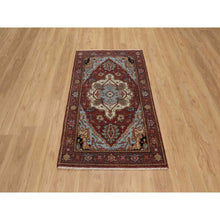 Load image into Gallery viewer, 3&#39;x5&#39; Brick Red, Antiqued Fine Heriz Re-creation, Medallion Design, Hand Knotted, Soft Pile, Hand Spun New Zealand Wool, Vegetable Dyes, Oriental Rug FWR548982