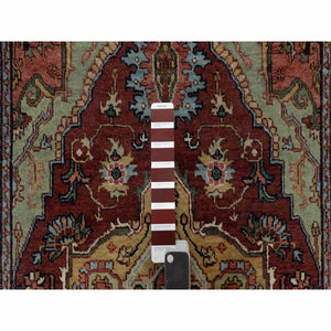 3'x5'1" Chili Red, Antiqued Fine Heriz Re-creation, Medallion Design, Soft Pile, Hand Knotted, Hand Spun New Zealand Wool, Vegetable Dyes, Oriental Rug FWR548988