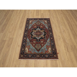 3'1"x5'2" Barn Red, Antiqued Fine Heriz Re-creation, Hand Knotted, Hand Spun New Zealand Wool, Soft Pile, Vegetable Dyes, Denser Weave, Oriental Rug FWR549000