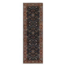 Load image into Gallery viewer, 2&#39;7&quot;x8&#39;1&quot; Caviar Blue, Antiqued Fine Heriz Re-Creation with All Over Vines Design, Hand Spun New Zealand Wool, Hand Knotted, Vegetable Dyes, Runner, Oriental Rug FWR549006